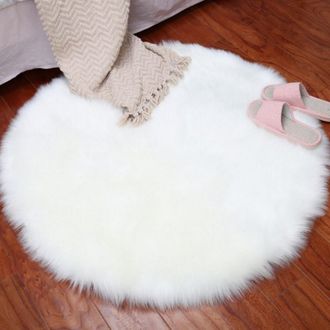 OEM Alfombra Redonda De Felpa Con Pelo Largo, Alfombra De Suelo De Suave Piel Sint&eacute;tica, 60 Cm, Blanca, Ideal Para El Hogar, El Dormitorio O La Sala De Es