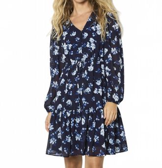 Apricot Floral Chiffon Mini Dress In Navy