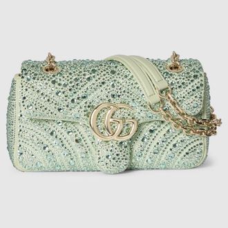 Gucci GG Marmont Crystals Small Shoulder Bag, Green, Leather