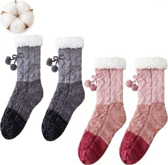 Generic Knitted Ultra-Thick Slipper Home Socks, Ultra-thick Slipper Home Socks, Calf-Length for Girls Gift with Grippers Non Slip Fleece Lining Heat Holding (