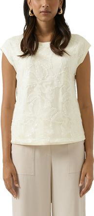 s.Oliver Black Label Paillettenshirt S.OLIVER BLACK LABEL, Damen, Gr. 34, cream, Web, Obermaterial: 94% Baumwolle, 6% Elasthan, unifarben, tailliert h&uuml;ftbedeckend, Rundhal