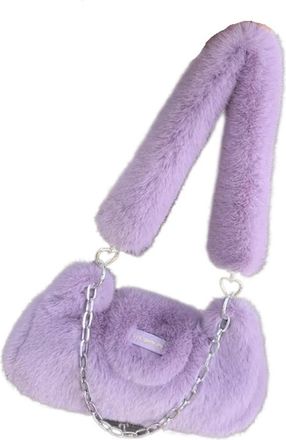 Generic Womens Plush Bags Plush Shoulder Bag Solid Color Womens Ladies Armpit Bags Chain Female Handbag Purse(PURPLE)