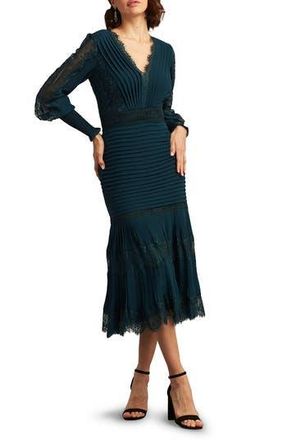 Tadashi Shoji Lace Pintuck Long Sleeve Cocktail Dress in Eclipse at Nordstrom Rack, Size 14