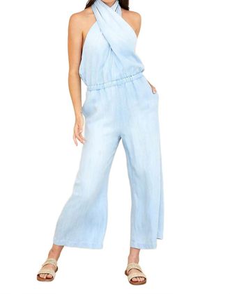 Bella Dahl Wrap Neck Halter Jumpsuit In Riviera Wash