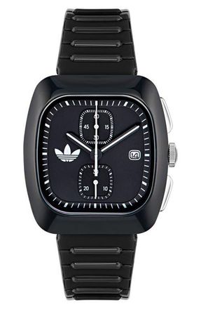 adidas Retro Wave Two Chronograph Bio-Resin Strap Watch, 39mm in Black at Nordstrom