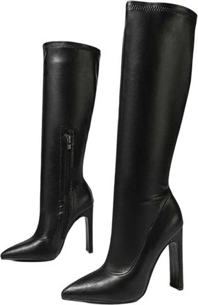 Generic Women Knee High Boots Soft Leather Pointed Toe Square Heel Wedding Party Winter Boot