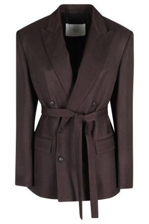 Tela Plum Frost Double-Breasted Belted Jacket
