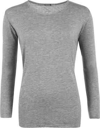Purple Hanger New Ladies Plain Stretch Fit Long Sleeve Womens T-Shirt Round Neck Basic Top (UK, Age, 11 Years, 12 Years, Regular, Light Grey)