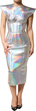 Dolce & Gabbana Womens Silver Iridescent Bodycon Sheath Midi Dress
