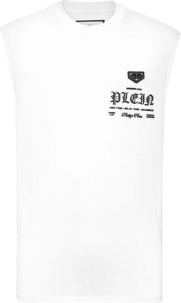 Philipp Plein Mouwloze T-shirt met Ronde Hals - Heren - Tops zonder mouwen - Wit - L - Katoen - Tops
