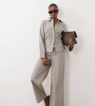 the frolic co-ord con pantaloni dritti a quadri grigi e fascia in vita a contrasto-Multicolore