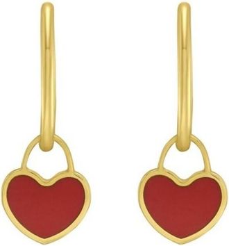 Tresorra 14K Yellow Gold Red Coral Heart Earrings