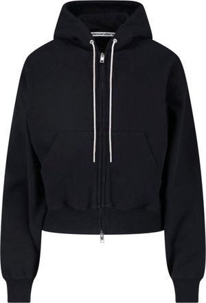 Alexander Wang Cropped Hoodie With Zip Closure And Drawstring Hood