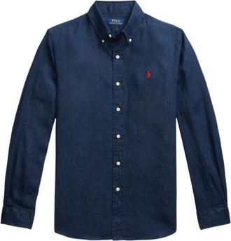 Ralph Lauren Overhemden, Heren, Blauw, 2Xl, Linnen, Custom FIT Linen Shirt Navy