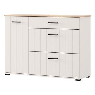 Dmora Aparador Paro, Alacena 2 Estantes, 3 Cajones, Una Puerta, 117x40x86h Cm Blanco Crema
