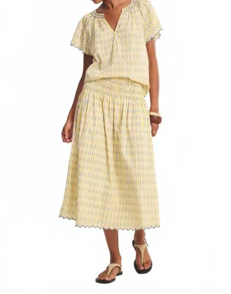 Velvet Deborah Printed Cotton Stripe Skirt In Buttercup