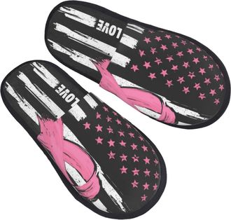 Generic House Slipper Ribbon Breast Cancer Awareness Print Warm Womens Slippers Non-Slip Fluffy Hotel Slippers Guest Bedroom M