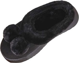 Generic Womens Slip On Fleece Lined Slippers Thick Sole Comfy Indoor Outdoor Winter Fall Casual Wear Cozy Footwear For Daily Comfort (Black, 4.5)