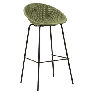 Dmora Silla Trong, Set De 2 Interior/exterior Asiento Perforado, Altura Asiento 75 Cm, Estructura Metal, 51x82x58h Cm Verde