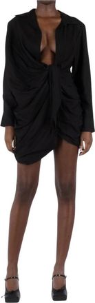 Jacquemus Zwarte Gedrapeerde Jurk met Puntkraag - Dames - Korte kleedjes - Zwart - 3XS - Kleedjes
