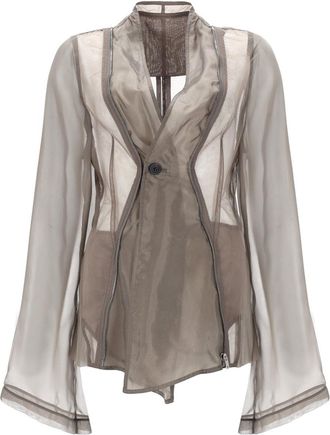 Rick Owens Neutrals Stag Sheer Asymmetrical Silk Jacket