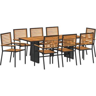 vidaXL Conjunto De Comedor De Jard&iacute;n 9 Pcs Negro Y Marr&oacute;n Vidaxl