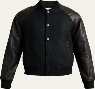 Givenchy Mens Mixed Material Wool and Leather Bomber Jacket