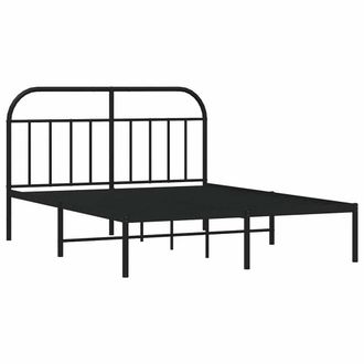 Berkfield Home Metal Bed Frame with Headboard Black 135x190 cm Double