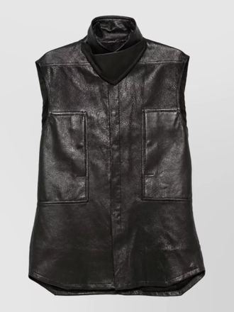 Rick Owens lamb leather sleeveless high neck coat
