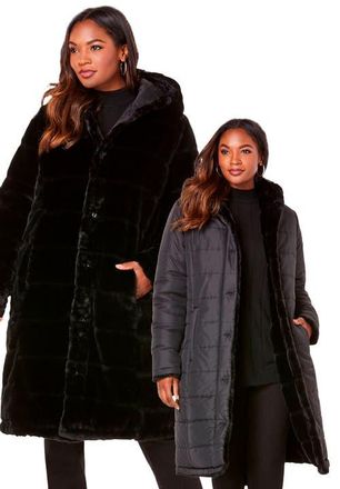 Roaman's Plus Size 2-in-1 Puffer and Faux Fur Coat in Black at Nordstrom, Size 12