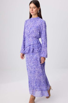 Trendyol Modest Dames Paars Bloemen Maxi Lang Stijlvol/Avond Skater Modest Jurken