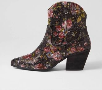 Django & Juliette Womens Wagon Jewel Fabric Ankle Boots In Black Multi