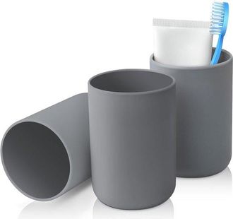 OEM Juego De 3 Vasos Para Cepillos De Dientes, Pl&aacute;stico Apto Para Uso Alimentario, Irrompibles - Gris