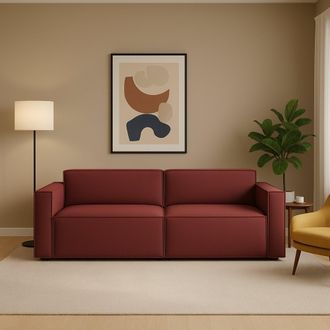 Dmora Dmora - Sof&aacute; Fijo Dlongh, Sof&aacute; Modular Lineal De 2 Plazas, 100% Made In Italy, Sof&aacute; De Sal&oacute;n Moderno En Tela., Cm 220x95h70, Rojo
