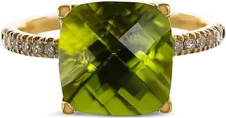 Lisa Nik 18kt geelgouden peridot ring met kussen