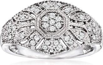 Ross-Simons Diamond Vintage-Inspired Milgrain Ring in Sterling Silver