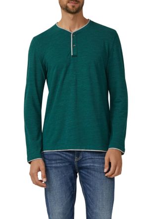 s.Oliver Henleyshirt S.OLIVER, Herren, Gr. XXL, bottle gr&uuml;n, Jersey, Obermaterial: 55% Baumwolle, 45% Polyester, unifarben mit Farbeinsatz, regular fit h&uuml;ftbed
