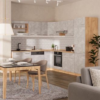 Vicco Cocina Esquinera R-line, Hormig&oacute;n/roble Dorado, 227 X 287 Cm, Et Antracita, Vicco