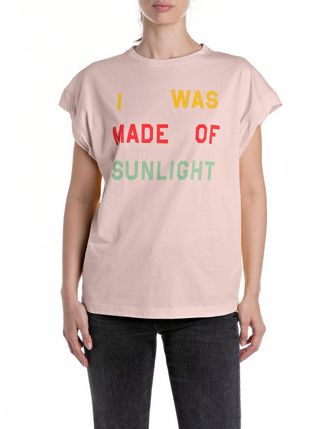 Replay T-Shirt REPLAY, Damen, Gr. XL, rosa (pink salt), Single Jersey, Obermaterial: 100% Baumwolle, bedruckt, Rundhals, abgesteppte Kante, Shirts T-Shirt, m