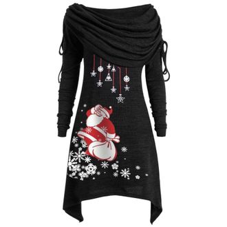 Generic Novelty Christmas Dresses for Women Santa | Christmas Long Sleeve Xmas Printed Dress Casual Plus Size Maxi Dress Irregular Ruched Neck Party Dresses W