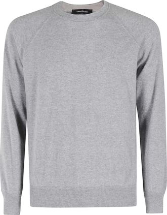 Gran Sasso Heathered Grey Raglan Sleeve Crewneck Cashmere Sweater
