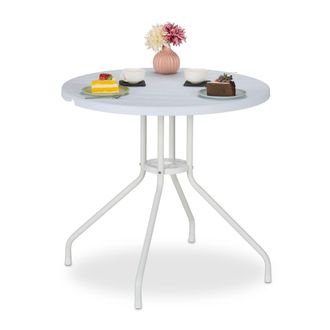 Relaxdays Relaxdays Mesa De Jard&iacute;n, 74x80 Cm, Efecto Madera, Pl&aacute;stico Y Acero, Mesita Exterior, Mesilla Balc&oacute;n Redonda, Blanco