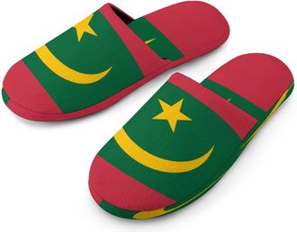 Generic Mauritania Flag Mens Cotton Slippers Memory Foam Comfort House Shoes Winter Indoor Slipper for Hotel Casa Spa