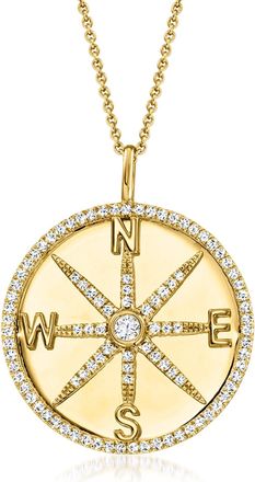 Ross-Simons Lab-Grown Diamond Compass Pendant Necklace in 18kt Gold Over Sterling