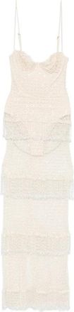 PatBo Gelaagde Jurk met Kralen - Dames - Avondkleed - Beige - XS - Katoen - Kleedjes