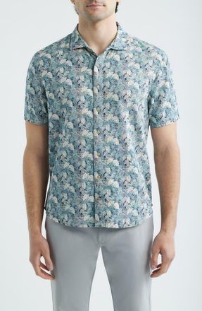 Johnnie-O Ragland Botanical Print Cotton Blend Sport Shirt in Wake at Nordstrom, Size Xx-Large