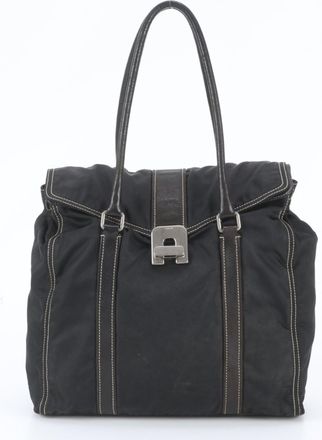 Prada Black Leather Nylon Shoulder Bag Tote Bag (Pre-Owned)