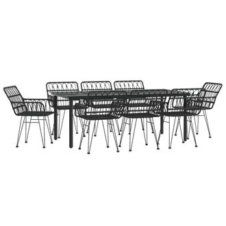 Berkfield Home Beautiful 9 Piece Garden Dining Set Black Poly Rattan