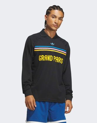 adidas Originals PBB - T-shirt a maniche lunghe nera con riga sul petto-Nero