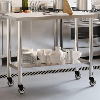 vidaXL Vidaxl - Mesa De Trabajo De Cocina Con Ruedas Acero Inox 110x55x85 Cm
